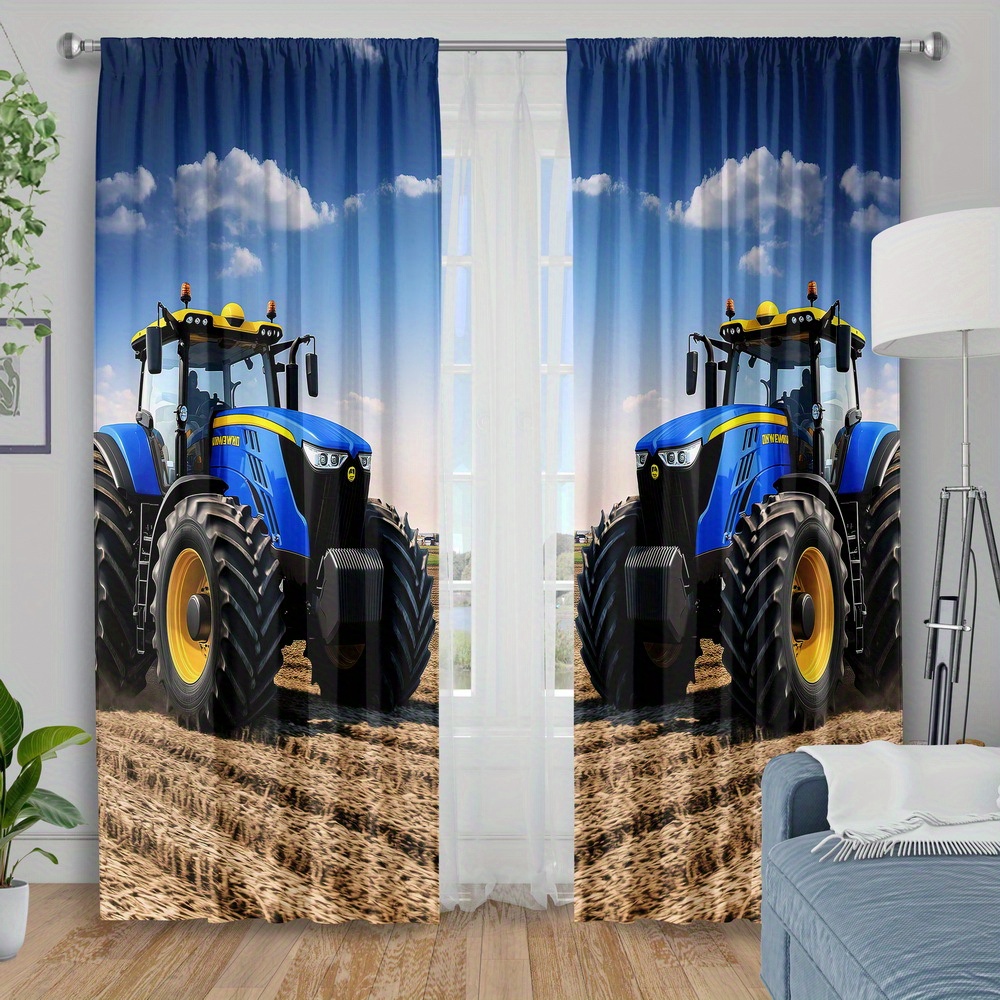 Agriculture Farming For Kids - Tirai Traktor Biru, Tirai Bermotif Mesin