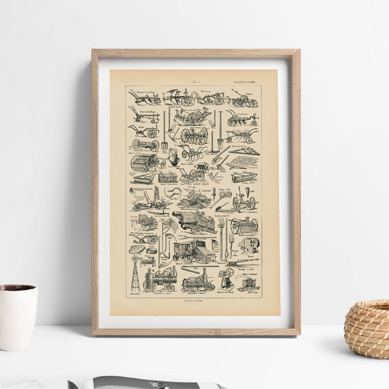 Agriculture Farming Poster - Perlengkapan Pertanian Alat Pertanian Cetak Antik
